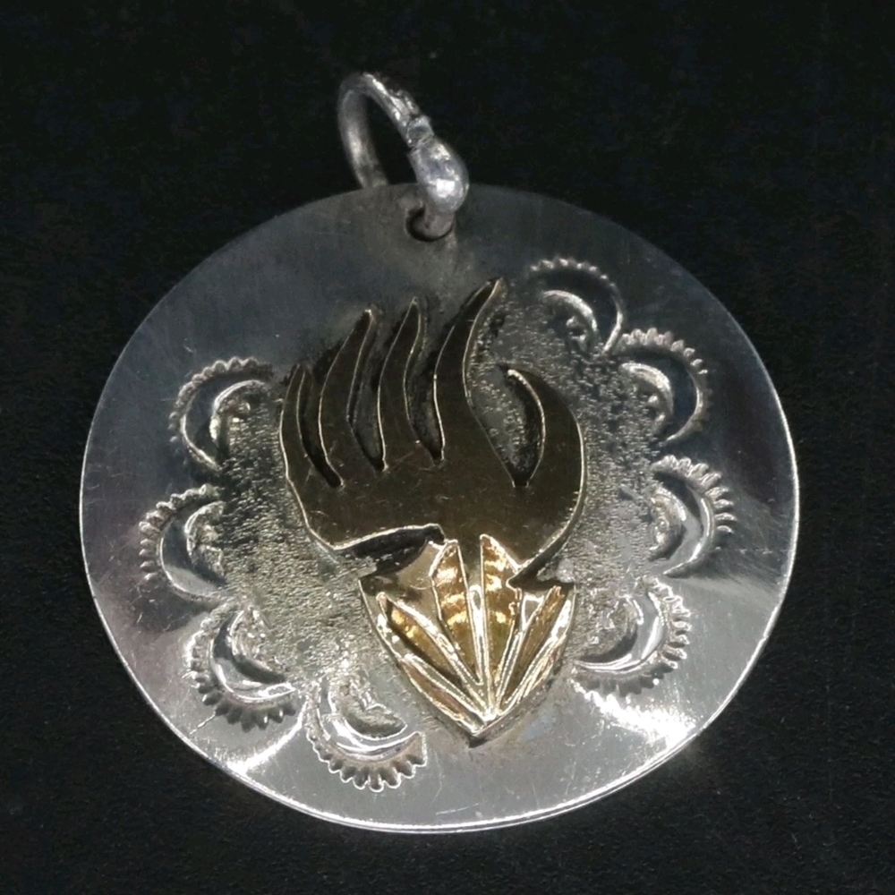 Sterling Silver & 12K GF NAVAJO GEORGE JONES Bear Paw Necklace Pendant